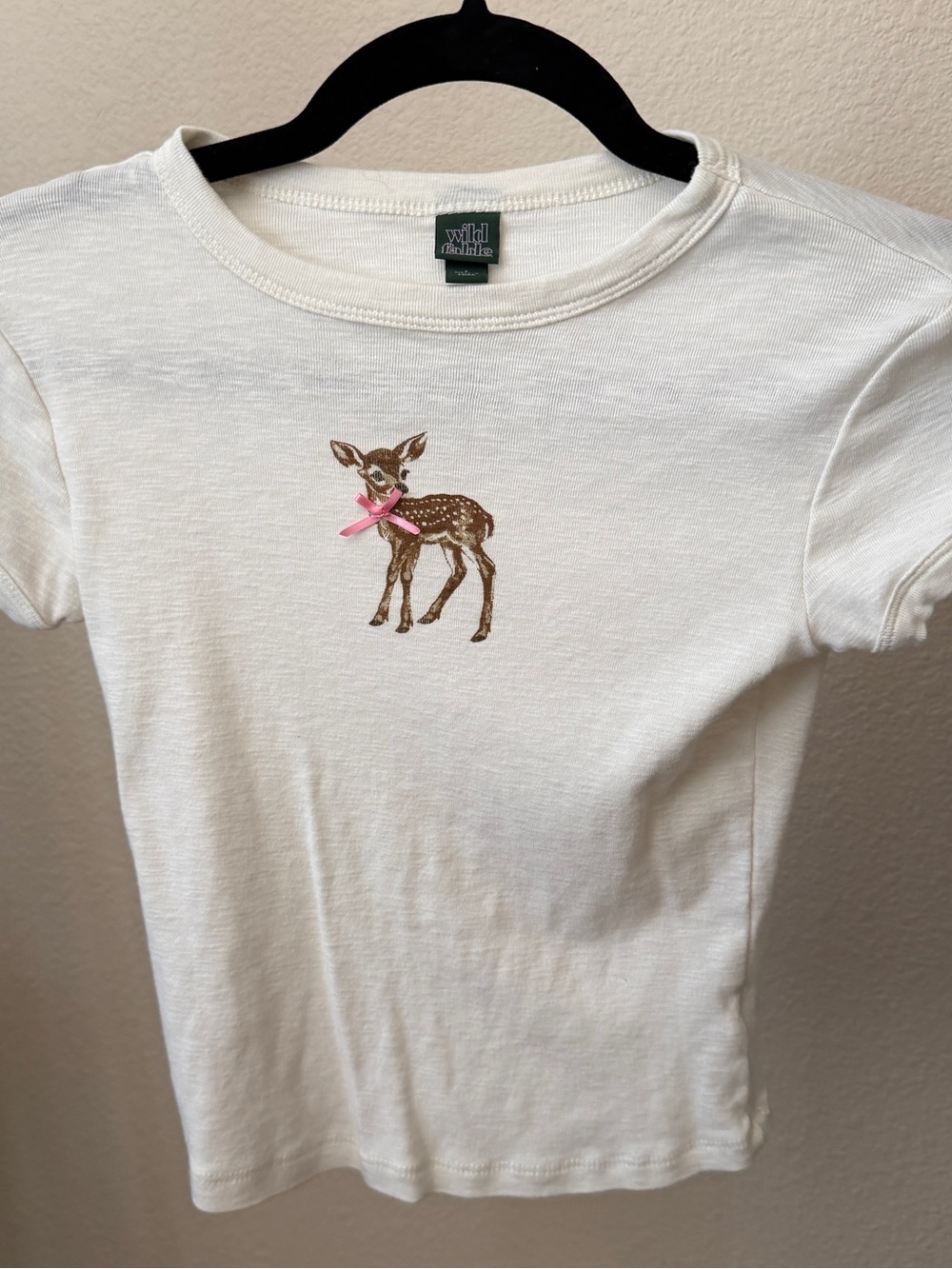 Wild Fable Cream Deer Graphic Tee with Pink Bow - Picture 2 of 4